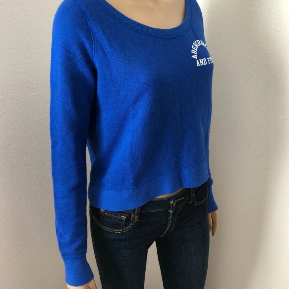 NWT Abercrombie & Fitch Womens Crop Logo Sweater Size S M Blue - Picture 4 of 4